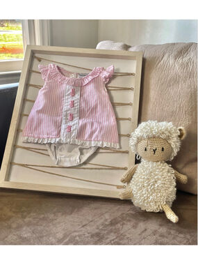 Smockingbird Pink Striped Bunny Smocked Seersucker Top 6M added Carter's Bloomer